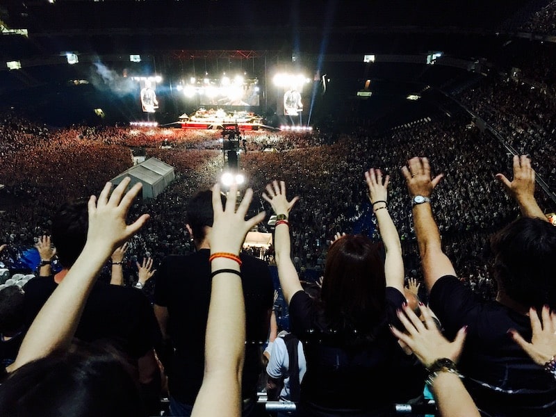 Arena concert with hands in the air