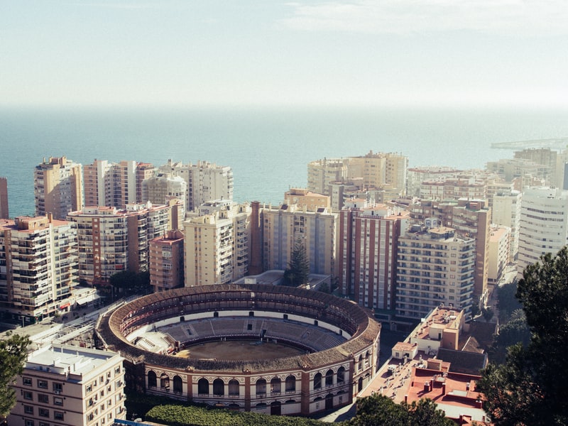 Buildings of Malaga facing the Mediterranean Sea