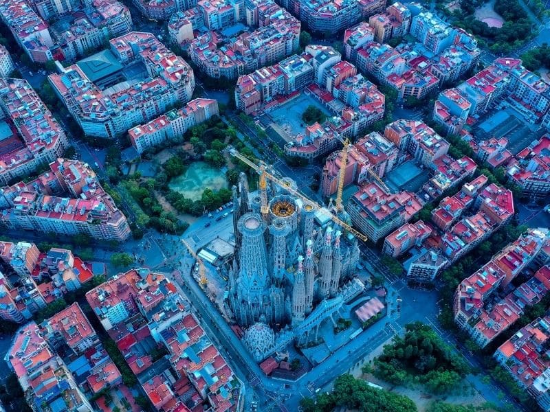 The Sagrada Familia, Spain's most visited tourist attraction, taken from above in Barcelona. 